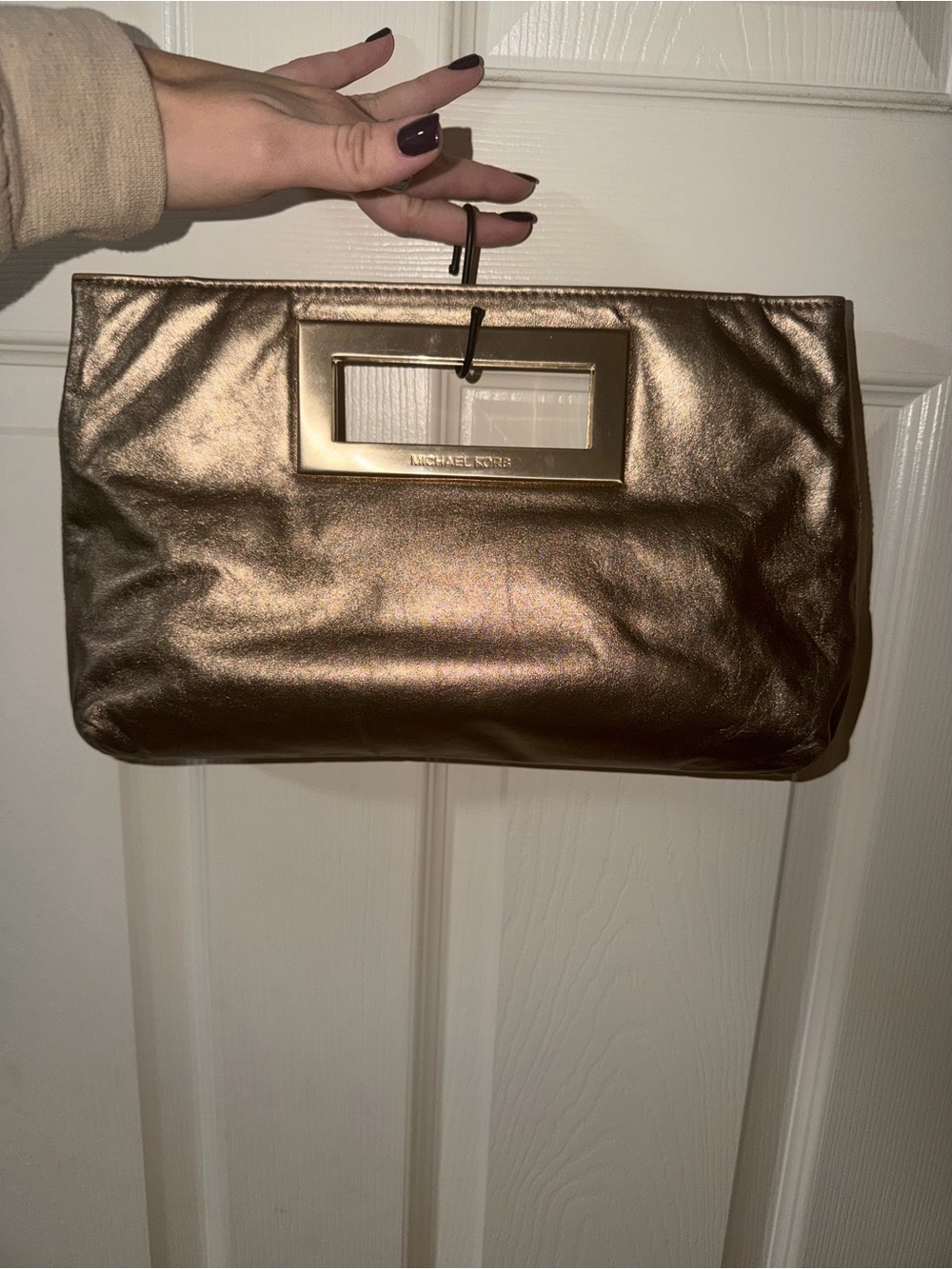 Michael Kors Leather Gold Metallic Clutch
